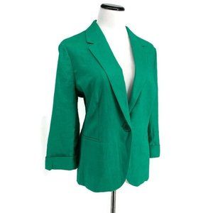 Chicos NWT Women's Sz 2 Green Linen Blazer Coat One Button Front Pocket